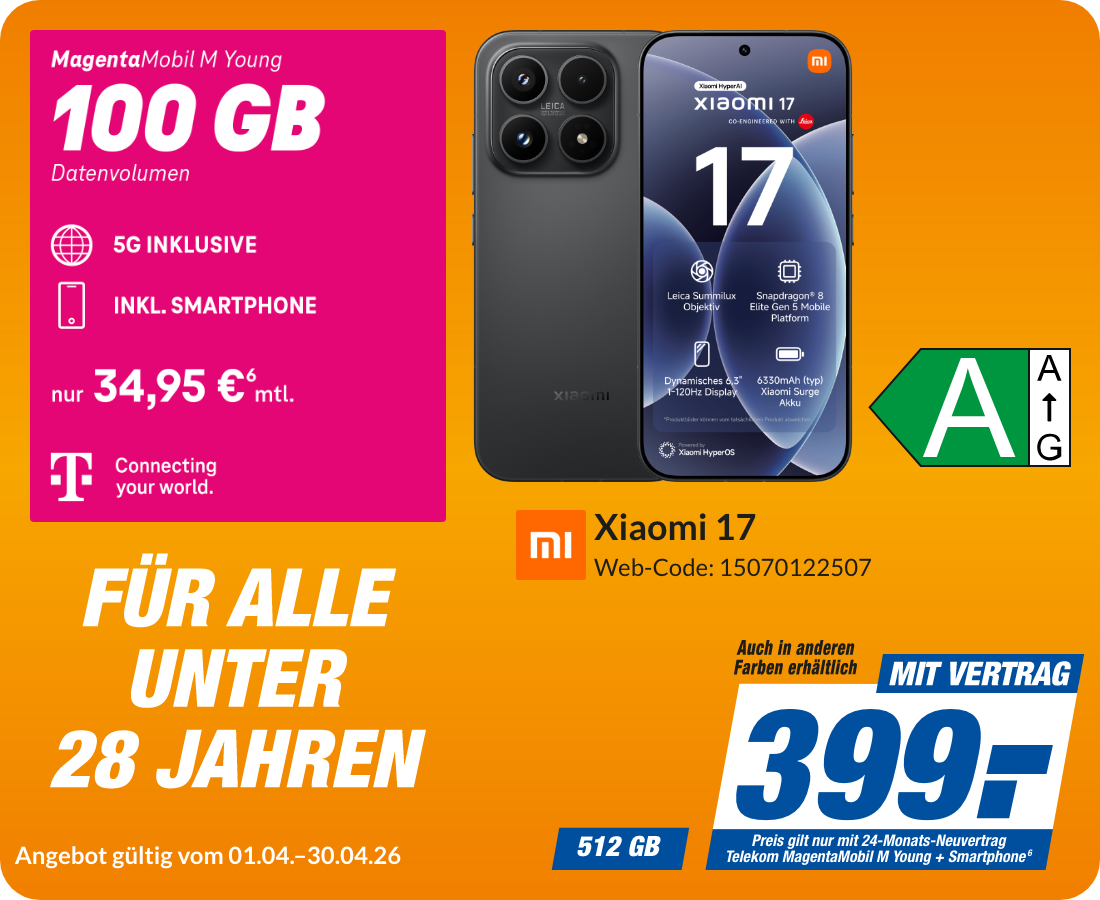Xiaomi 17 mit Magenta Mobil M Young für 399€!
