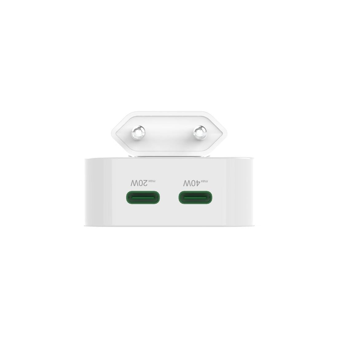 Schnellladegerät, GaN, 2x USB-C, faltbares Mini-Ladegerät, PD, 40 W, Weiß (00125148) Ladegeräte