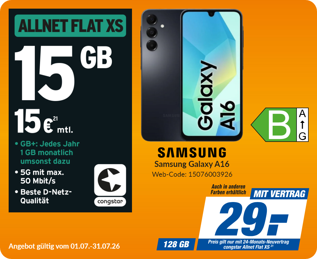 Samsung A16 mit Allnet Flat XS für 29€!