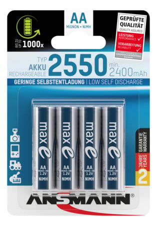 NiMH Akku Mignon AA Typ 2550 (min. 2400 mAh) maxE 4er Blister Akku