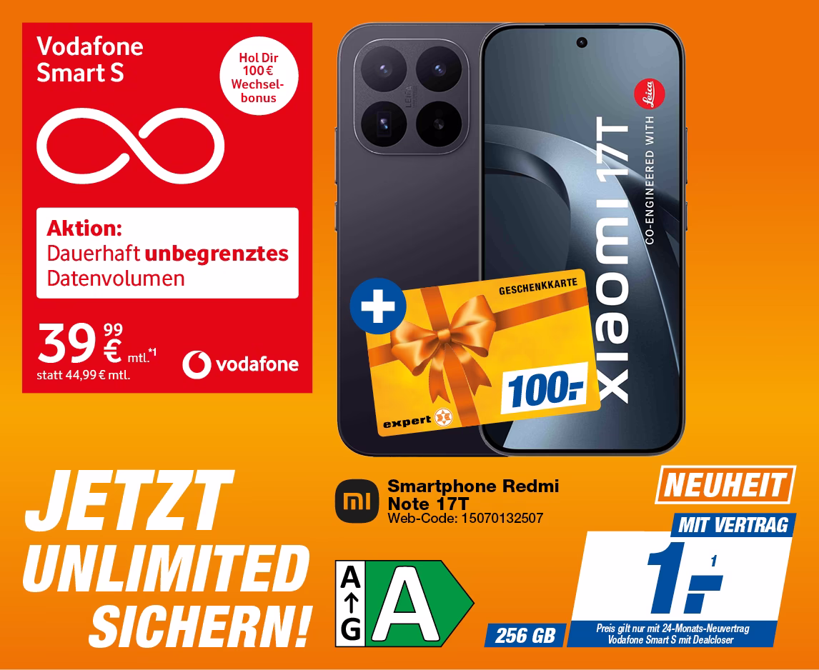 Xiaomi Redmi Note 17T mit Vodafone Smart S mit Dealcloser