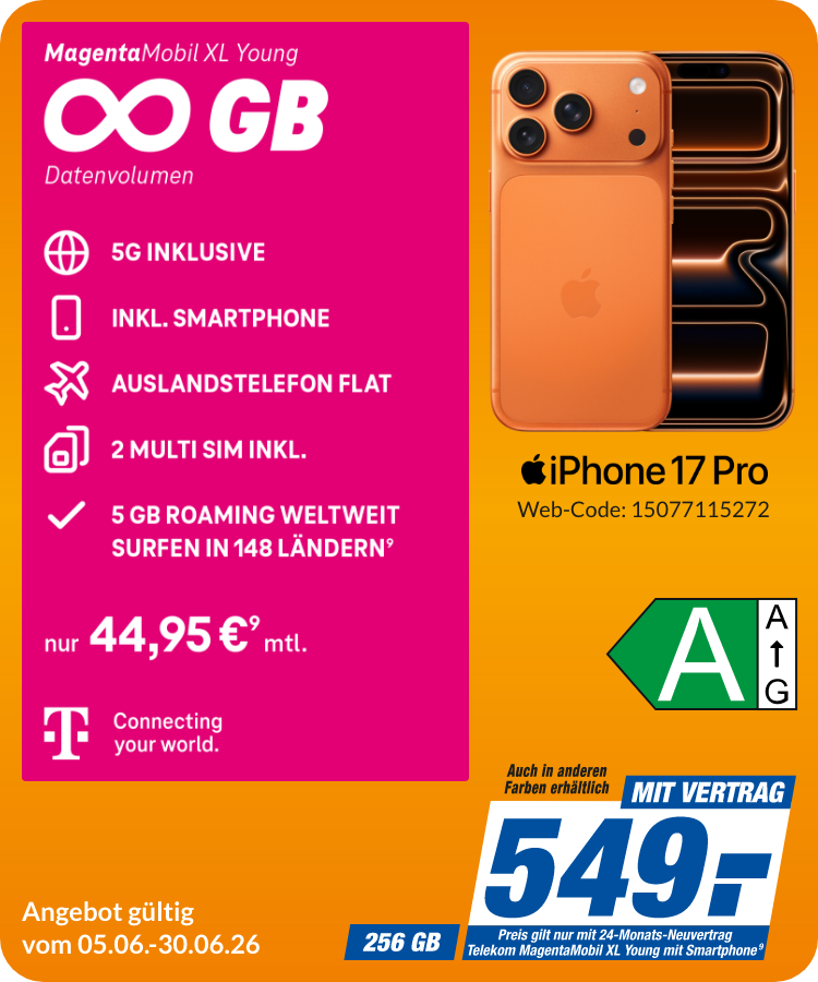 iPhone 17 Pro mit Magenta Mobil XL Young für 549€!