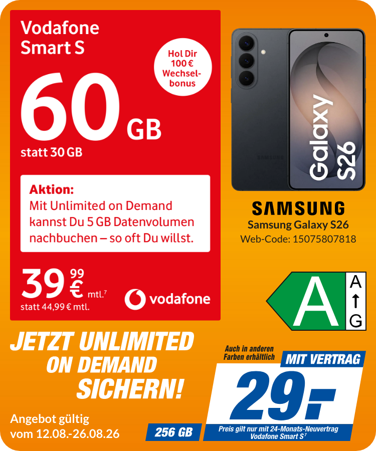 Galaxy S26 mit Smart S für 29€!