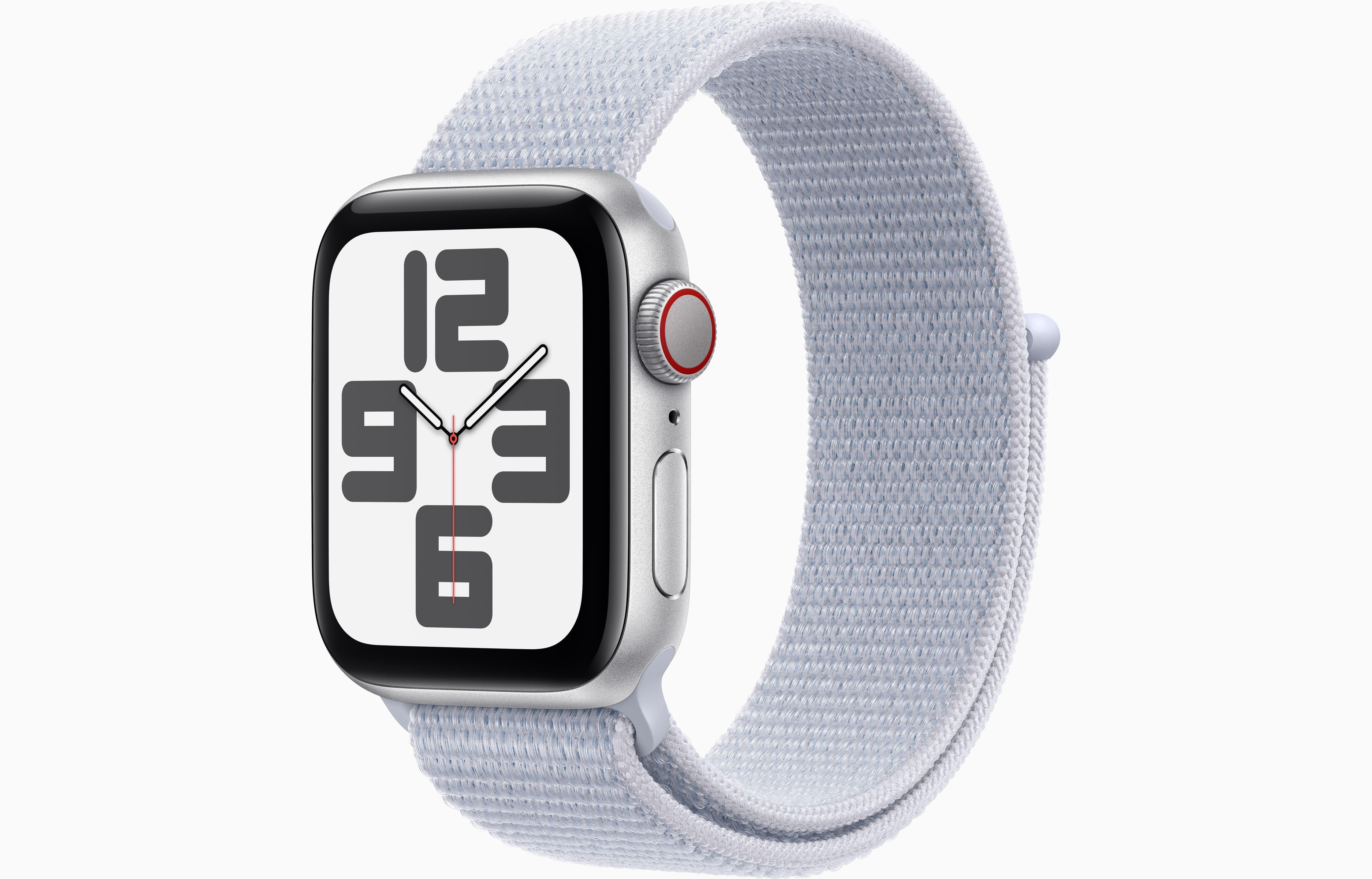 Watch SE GPS + Cellular, 44 mm Aluminiumgehäuse Silber, Sport Loop Blaue Wolke