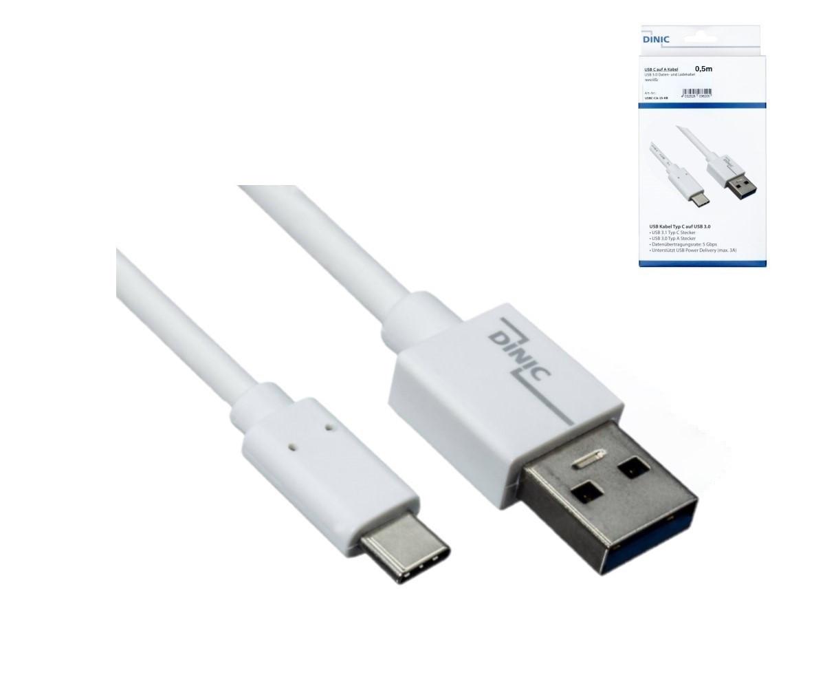 USB-A auf USB-C Ladekabel, 0,5 m, 5 Gbps, 3 A charging, Weiß