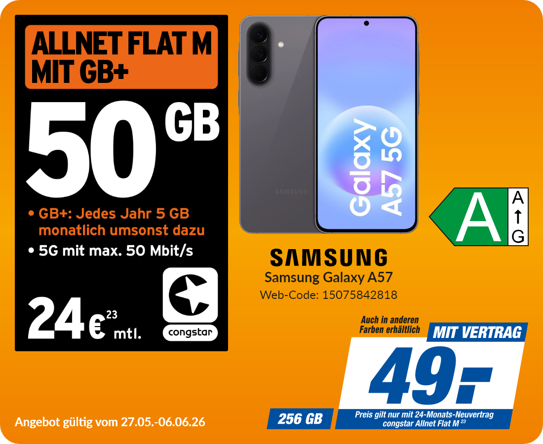 Samsung A57 mit Allnet Flat M für 49€!