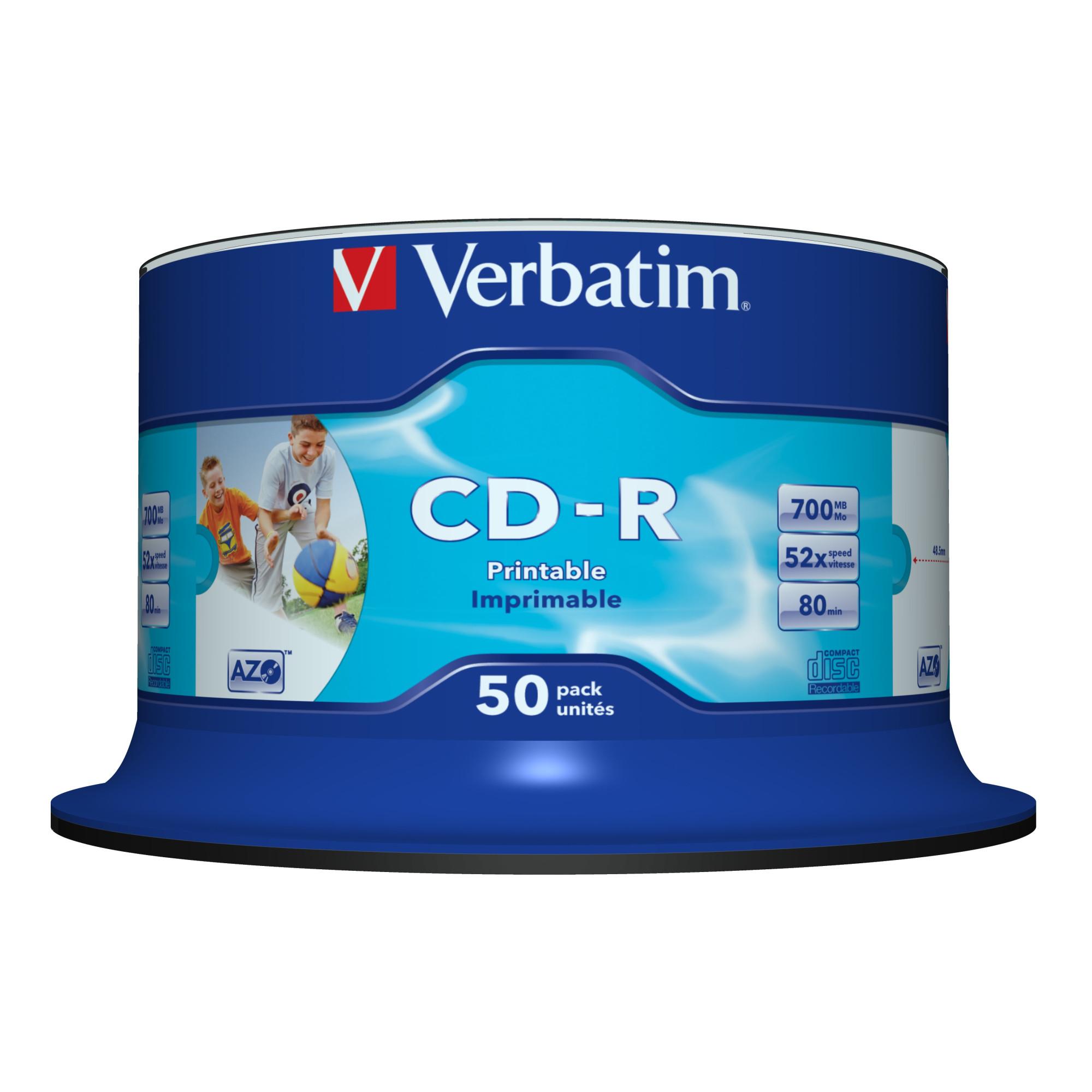 CD-R AZO Wide Inkjet Printable no ID 700 MB 52x 50 Stück CD-Rohlinge