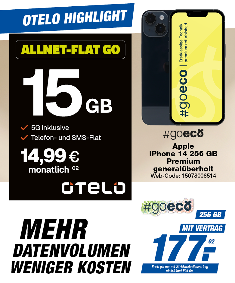 📱 iPhone 14 Premium generalüberholt – Mehr Datenvolumen, weniger Kosten ♻️