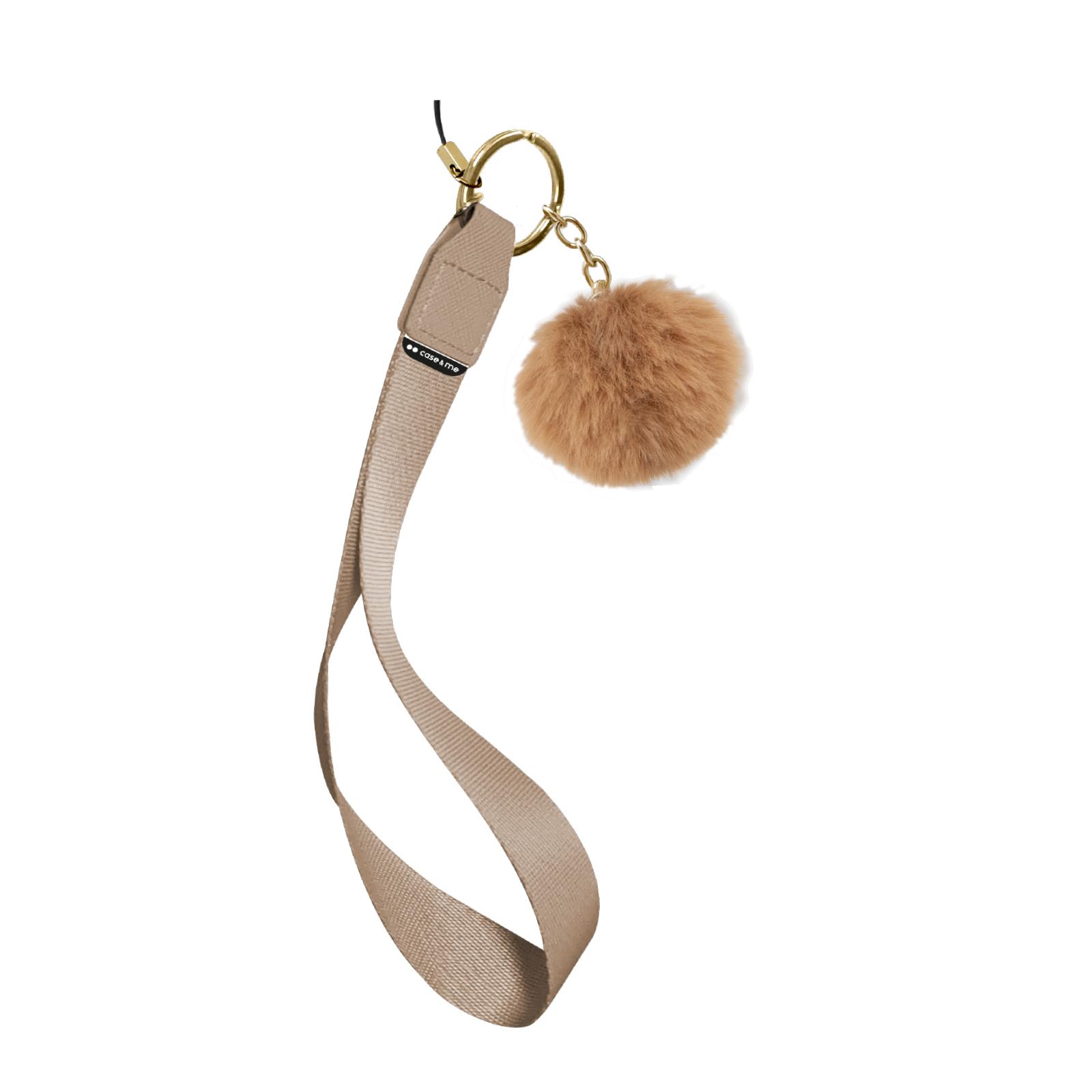 Smartphone-Handgelenkband mit Bommel, Beige