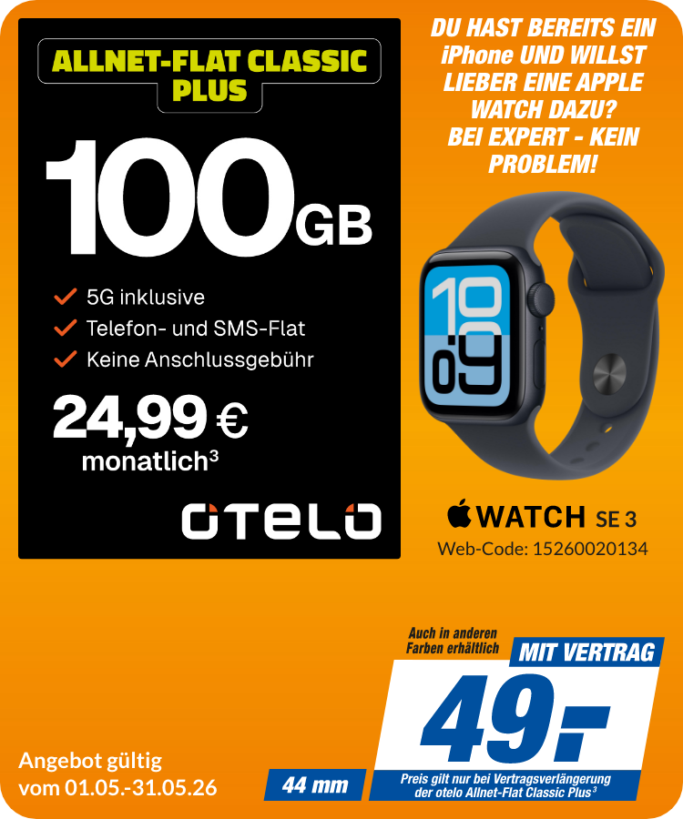 Apple Watch SE 3 mit Allnet Flat Classic Plus für 49€!