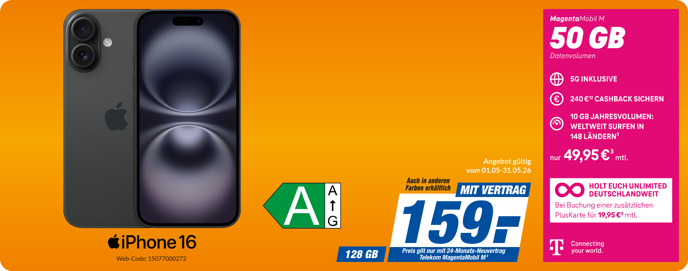 Apple iPhone 16 mit Magenta Mobil M für 159€!