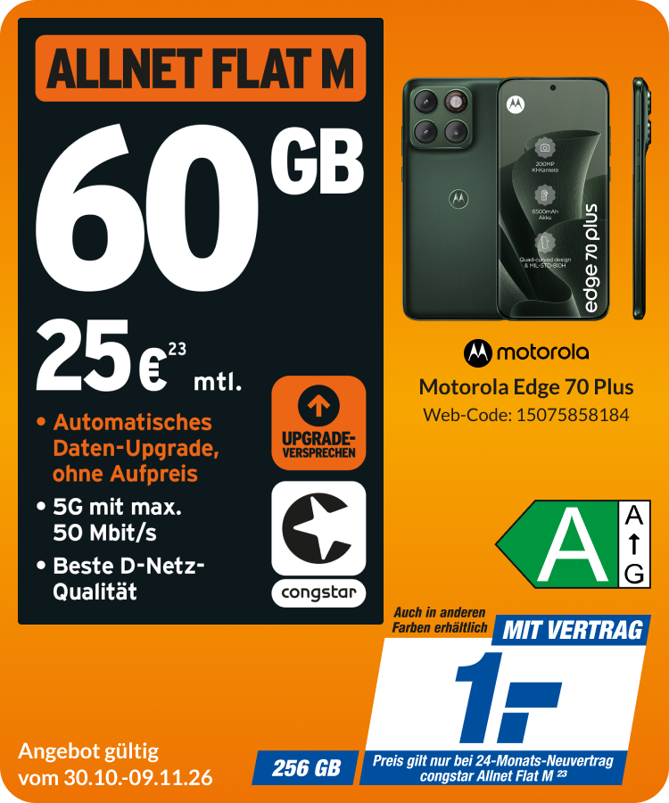 Motorola Edge 70 Plus mit Allnet Flat M für 1€!