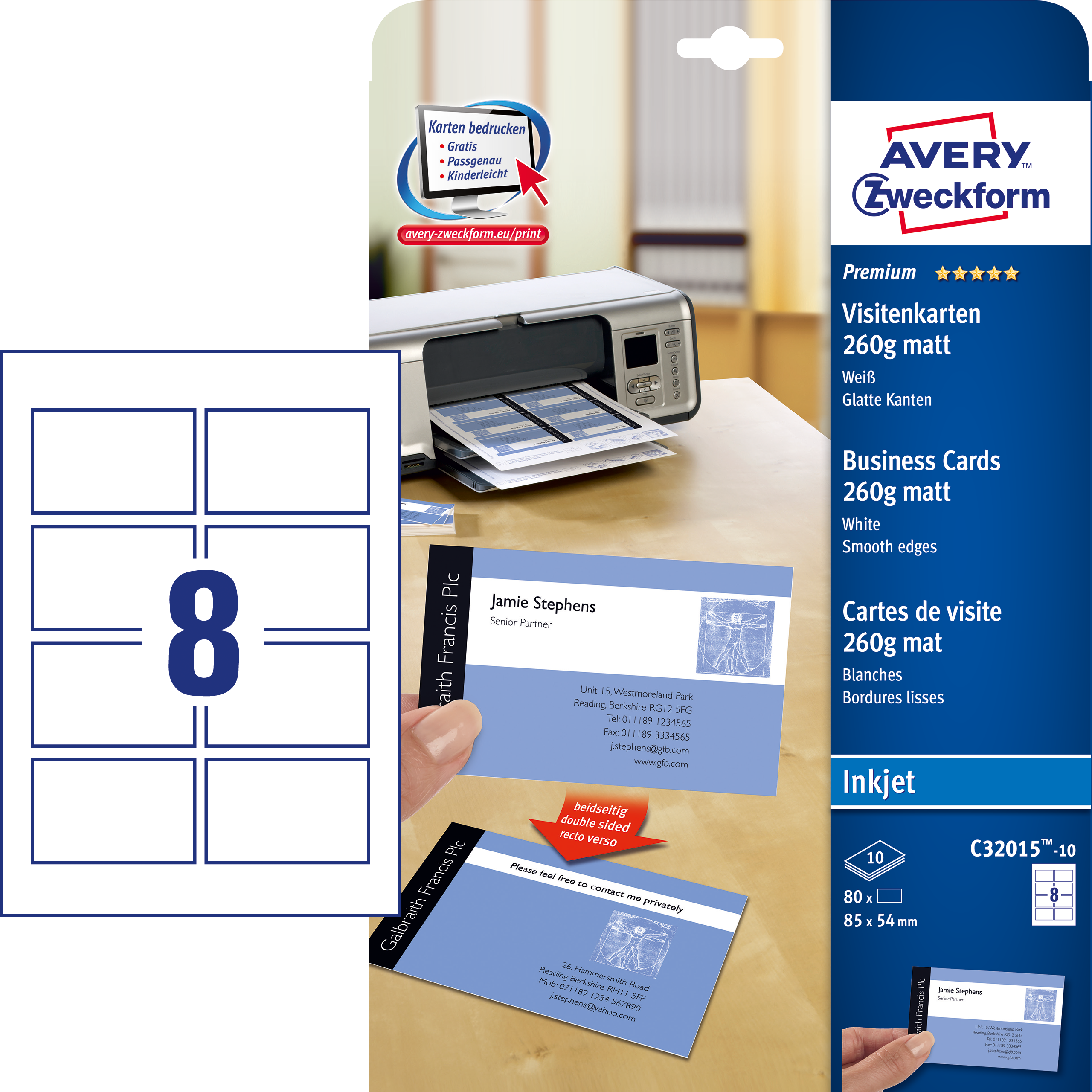 C32015-10 Premium Visitenkarten, 85 x 54 mm