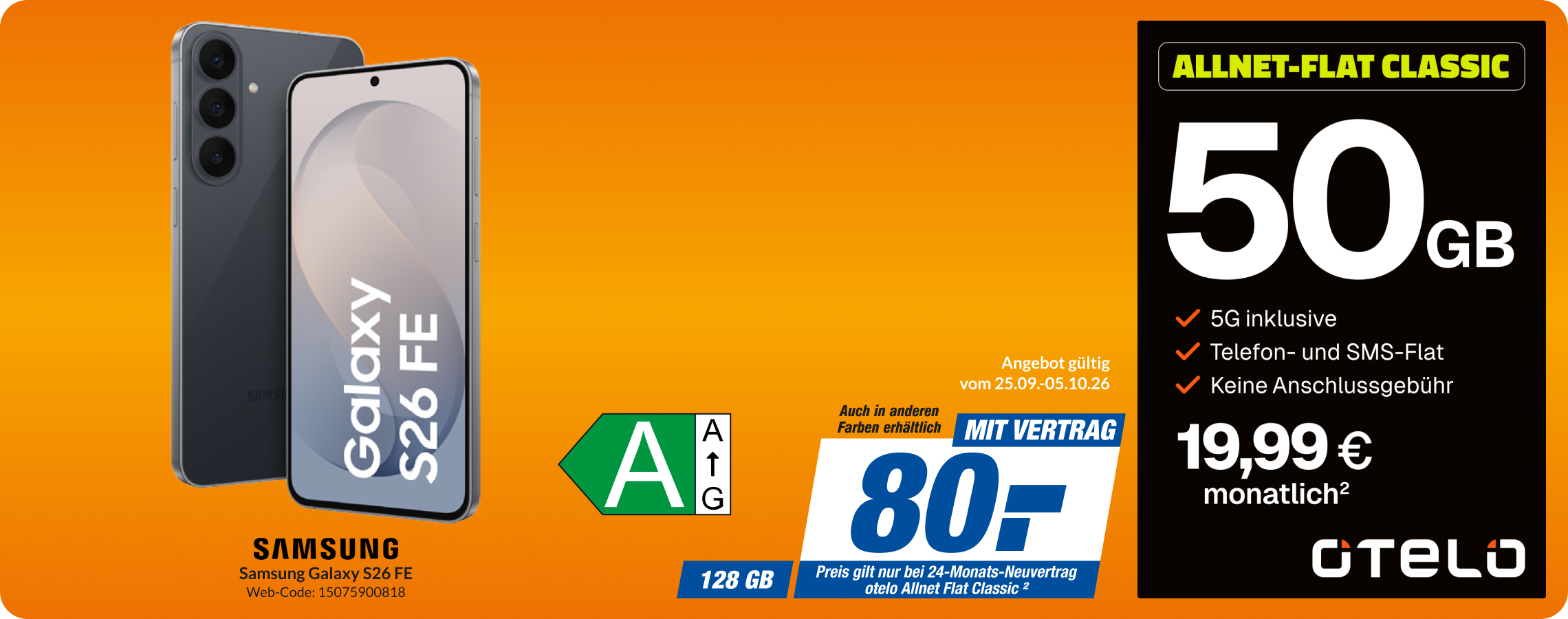 Samsung S26 FE mit Allnet Flat Classic für 80€!
