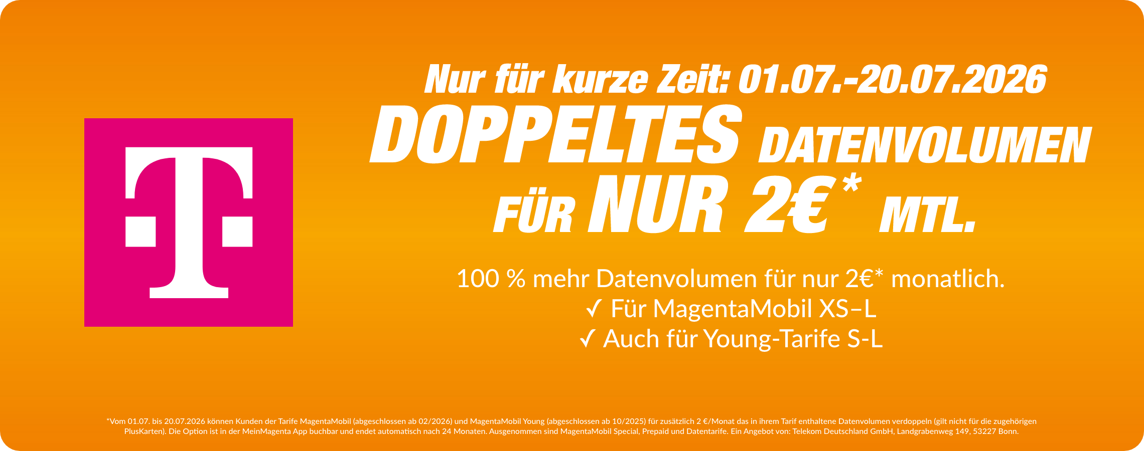 Nur für kurze Zeit: Doppeltes Datenvolumen für nur 2€