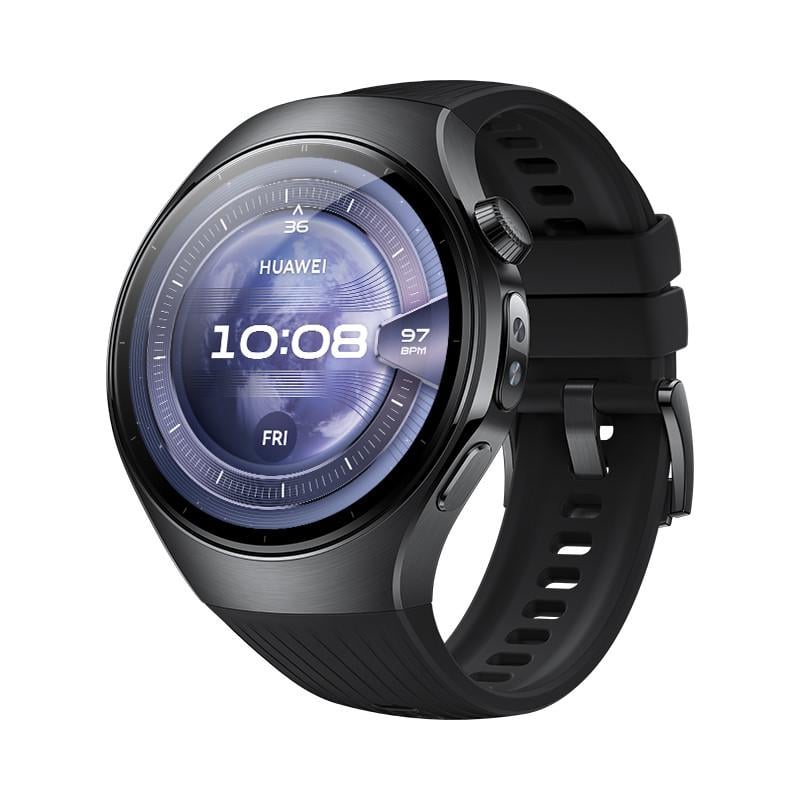 Watch 5, 46 mm, Schwarzes Edelstahlgehäuse mit schwarzem Fluorelastomer-Armband
