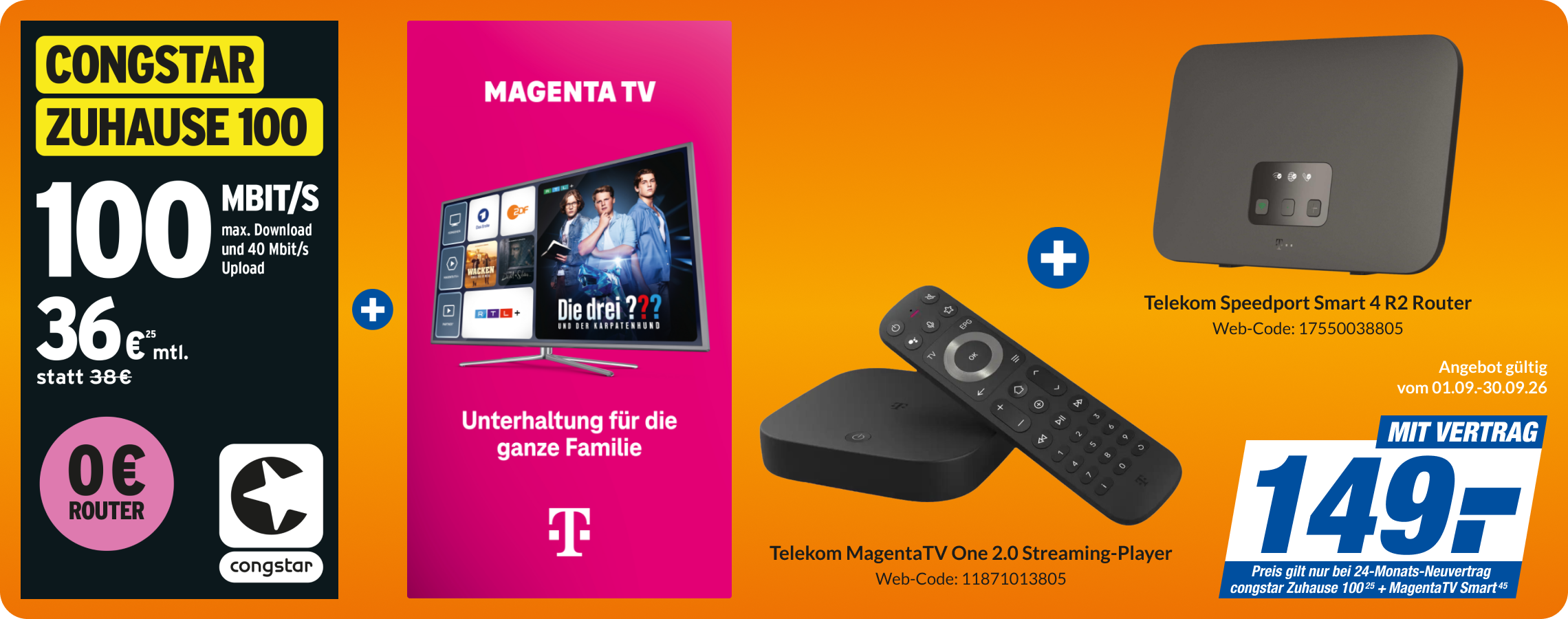 congstar Zuhause 100 mit Bundle Magenta TV mit Speedport & Magenta TVOne