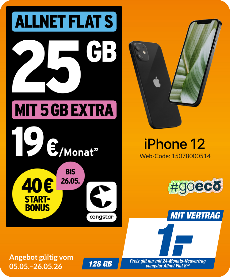 Apple iPhone 12 mit Allnet Flat S für 1€!