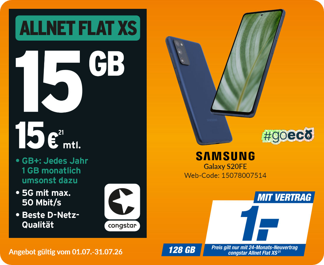 Samsung S20FE mit Allnet Flat XS für 15€!