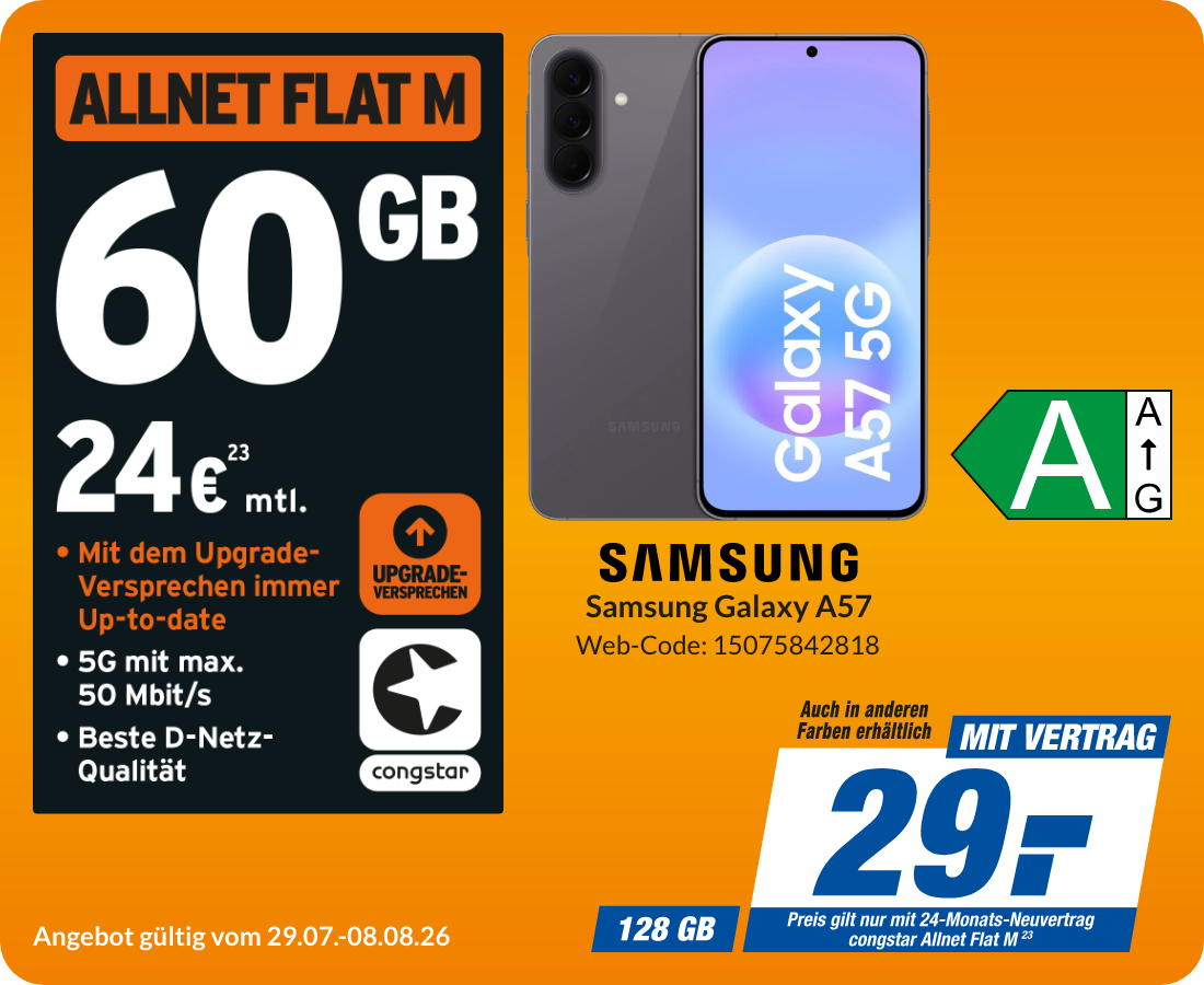 Samsung A57 mit Allnet Flat M für 29€!