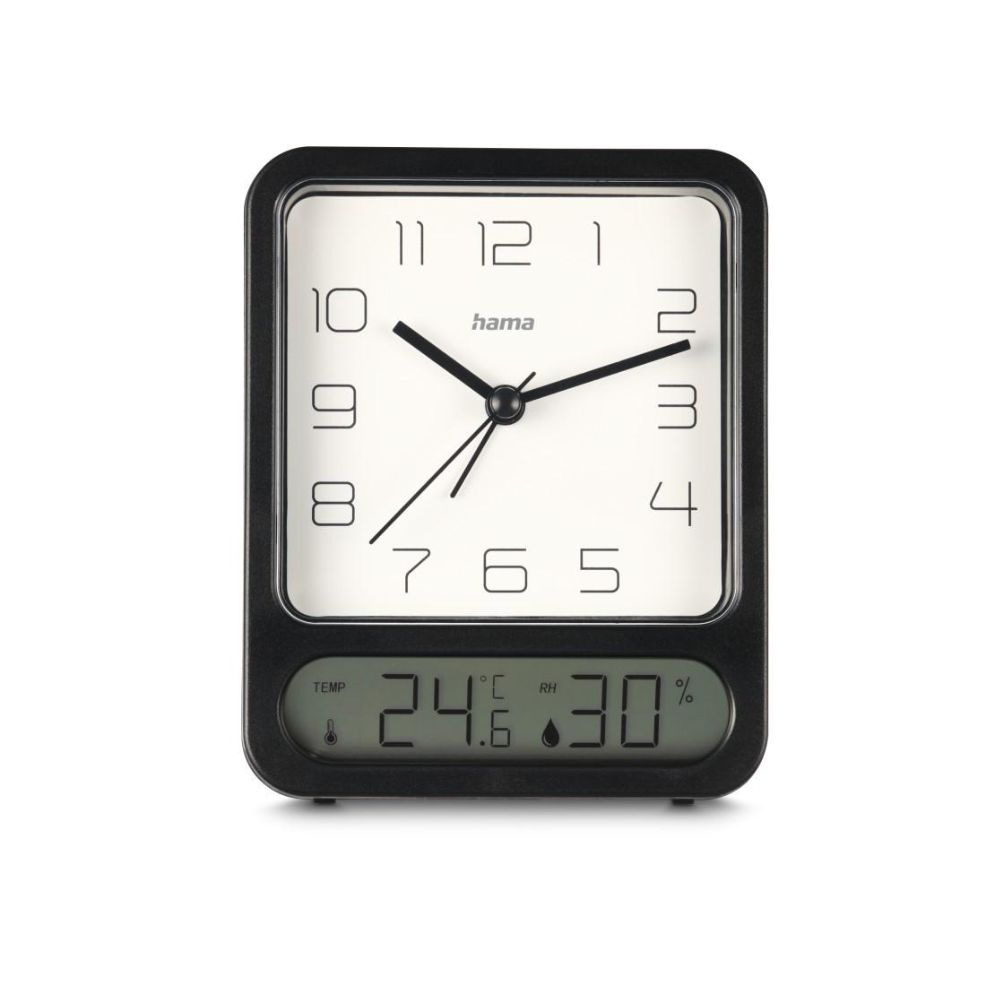 Wecker "Pag", mit Thermometer/Hygrometer, ohne Ticken, Schwarz (00222223)