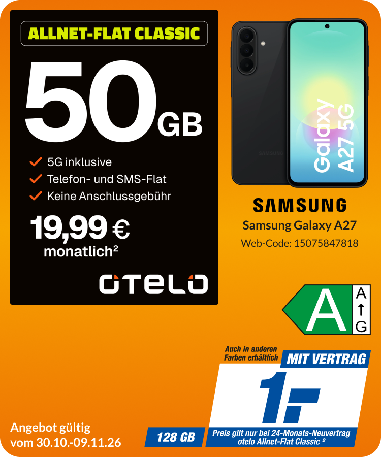 Samsung Galaxy A27 mit Allnet Flat Classic für 1€!