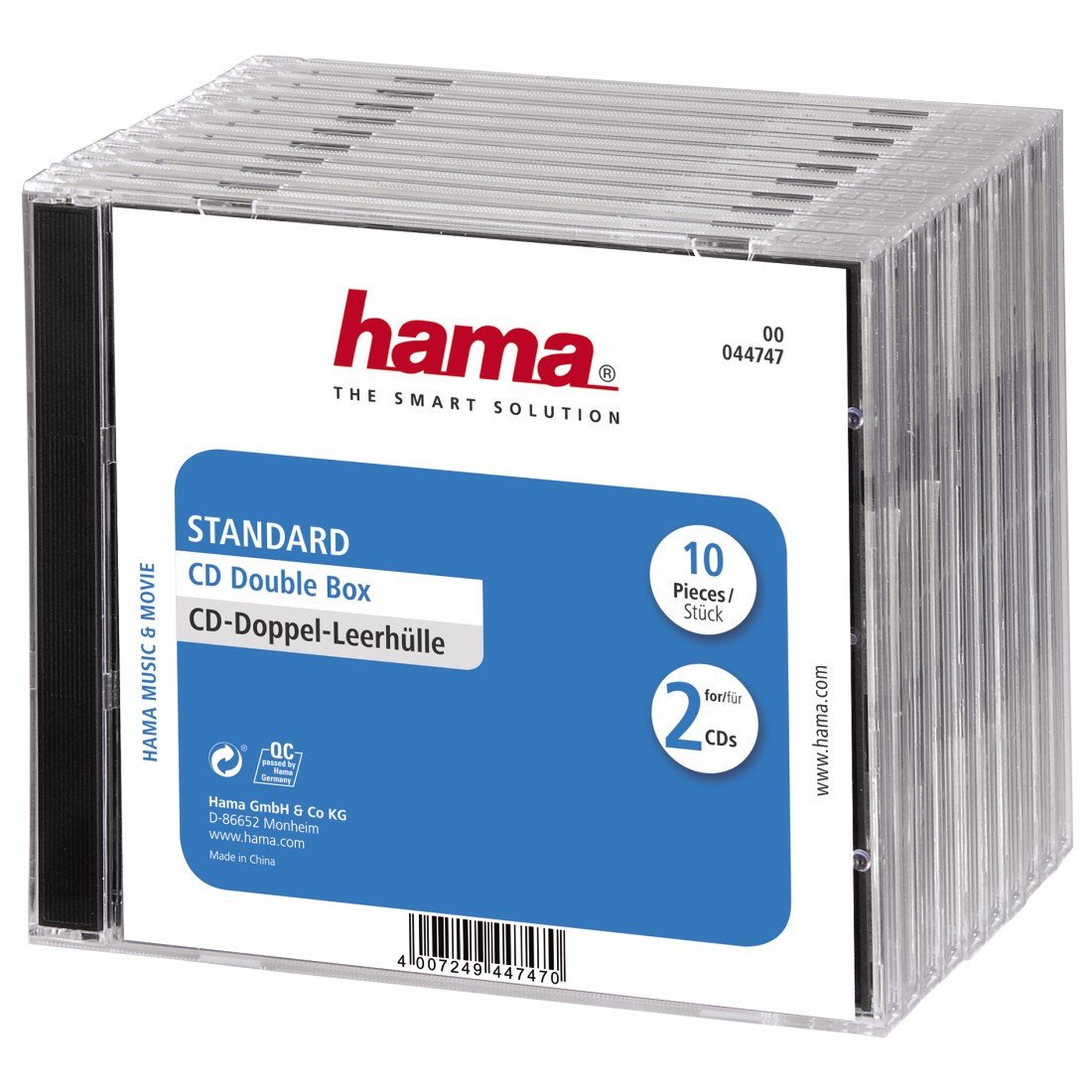 CD-Doppel-Leerhülle Standard, 10er-Pack, Transparent/Schwarz (00044747)