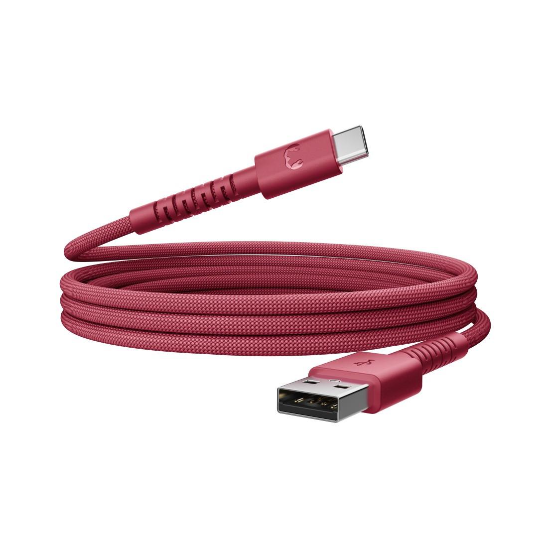 USB-A zu USB-C silikon geflochtenes Kabel "FlexWave" 2m, Berry Red (00231891)