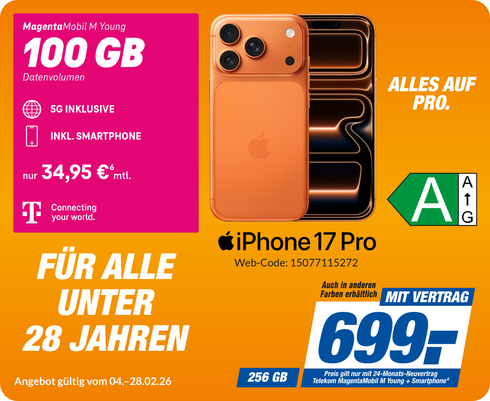 iPhone 17 Pro mit Magenta Mobil M Young für 699€!