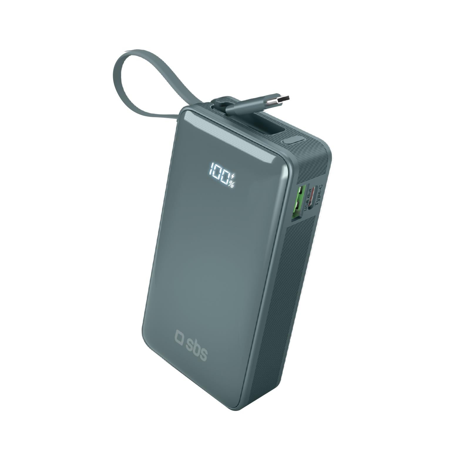 10.000 mAh-Powerbank mit integriertem USB-C Kabel, Hellblau