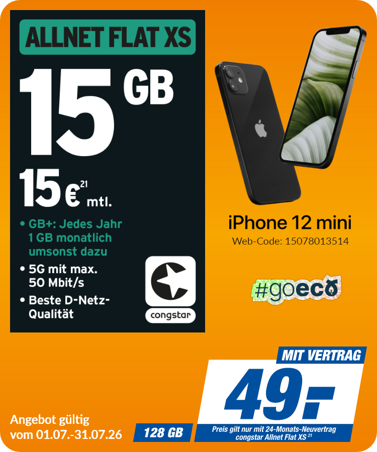 iPhone 12 Mini mit Allnet Flat XS für 49€!