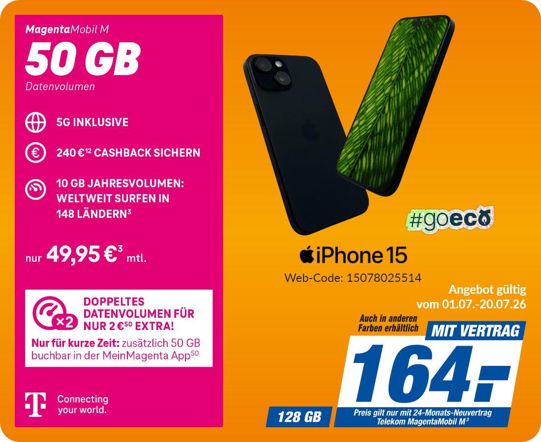 iPhone 15 mit Magenta Mobil M für 1€!
