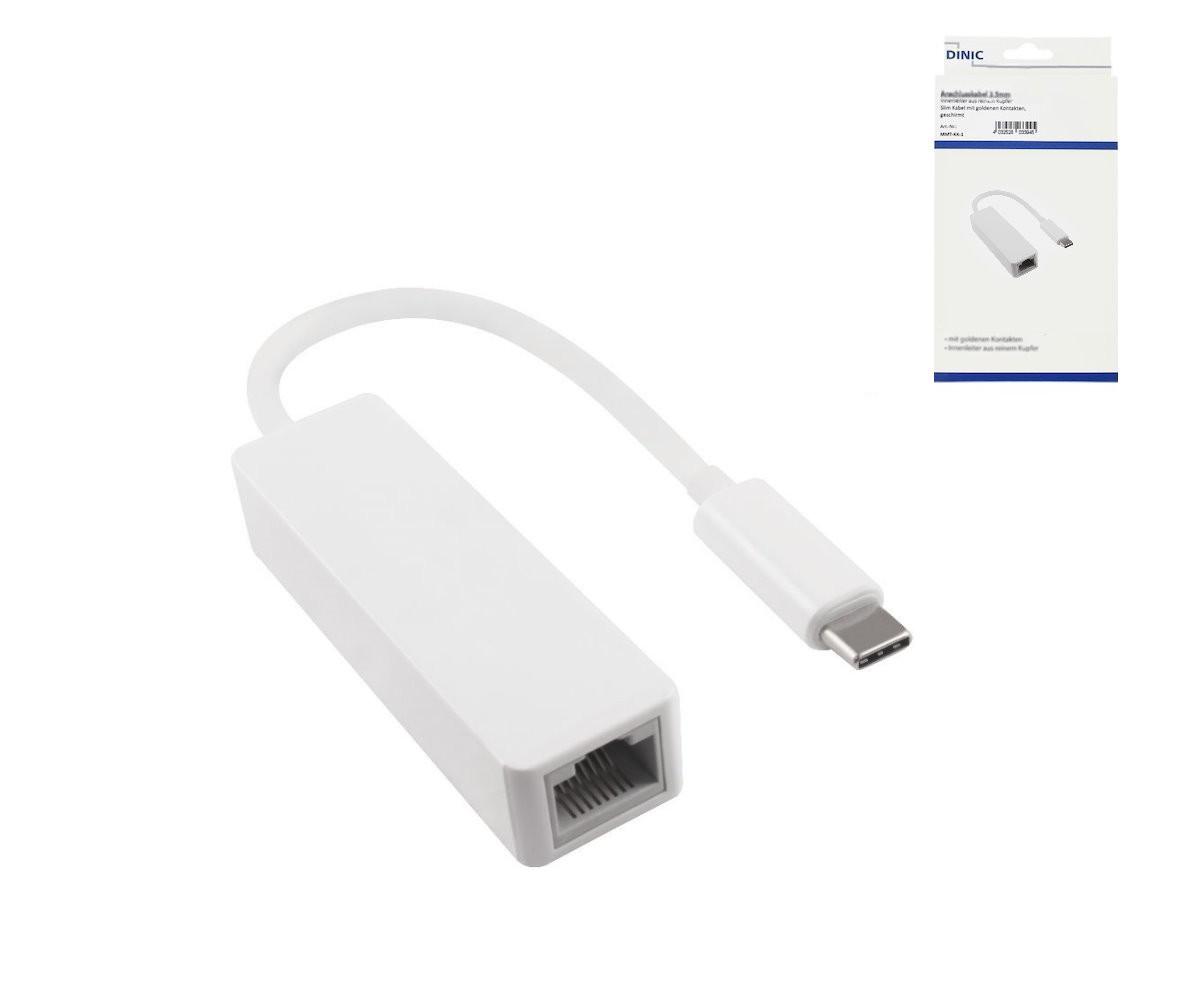 Adapter USB C Stecker / RJ45 Gbit LAN, weiß, 10/100/1000 Mbps mit Auto-Erkennung, 0,2m