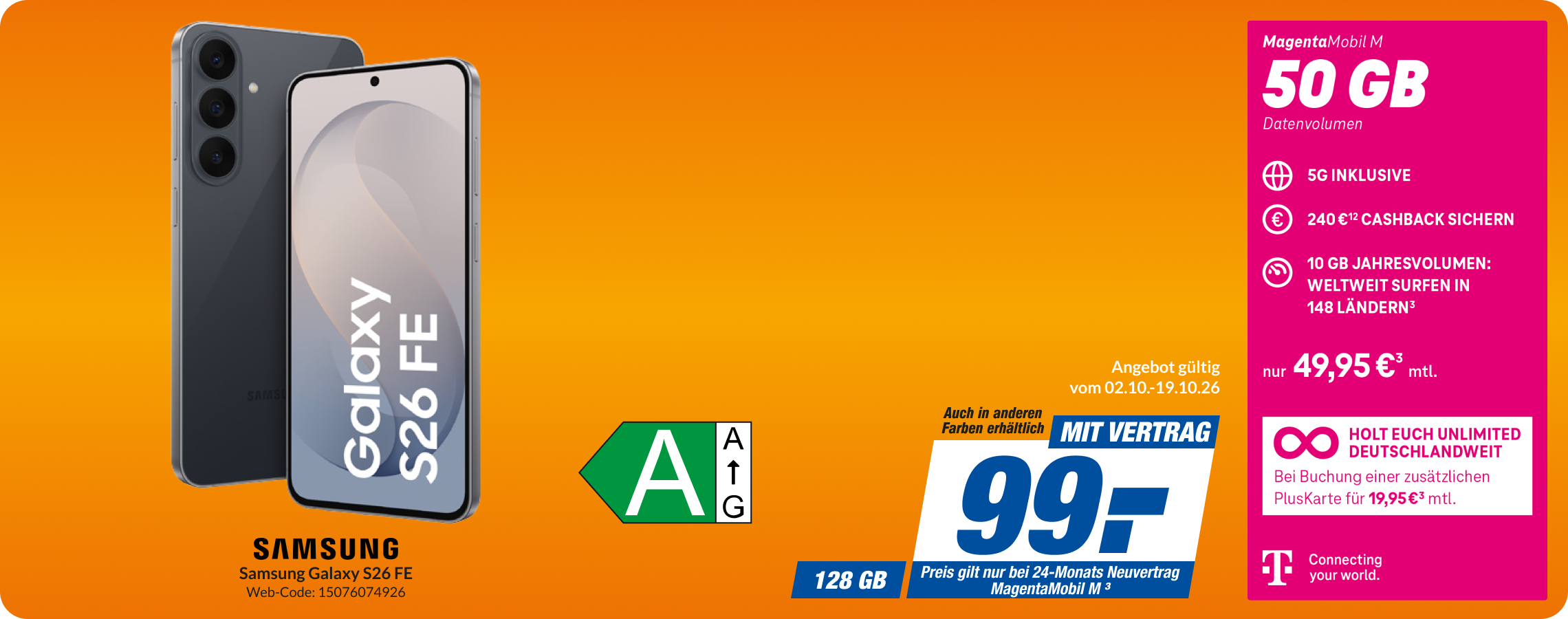 Samsung Galaxy S26 FE mit Magenta Mobil M für 99€!