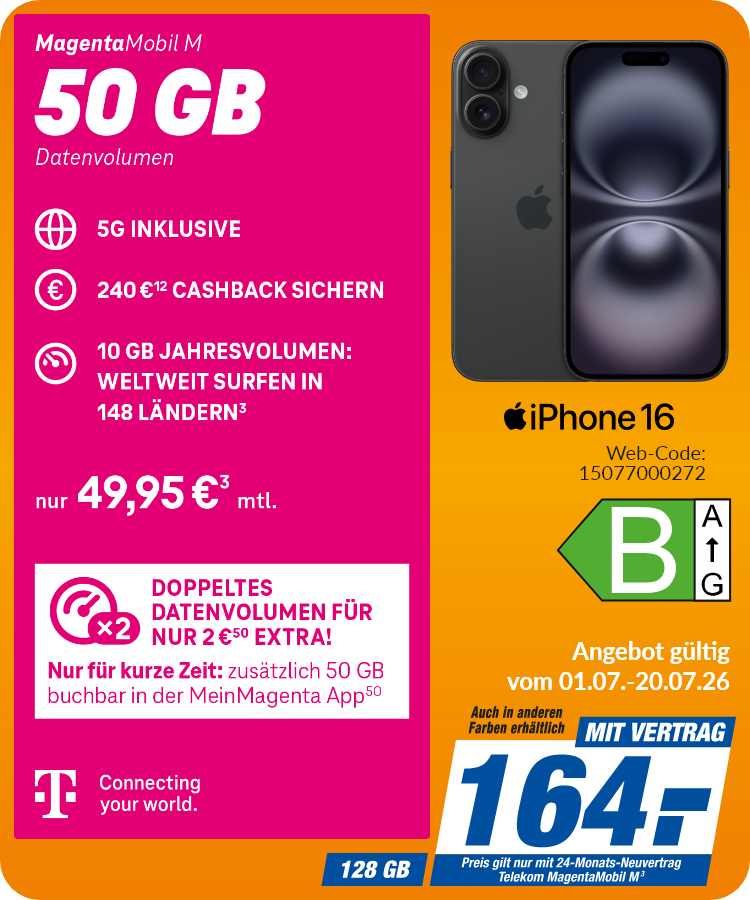 iPhone 16 mit Magenta Mobil M für 164€!