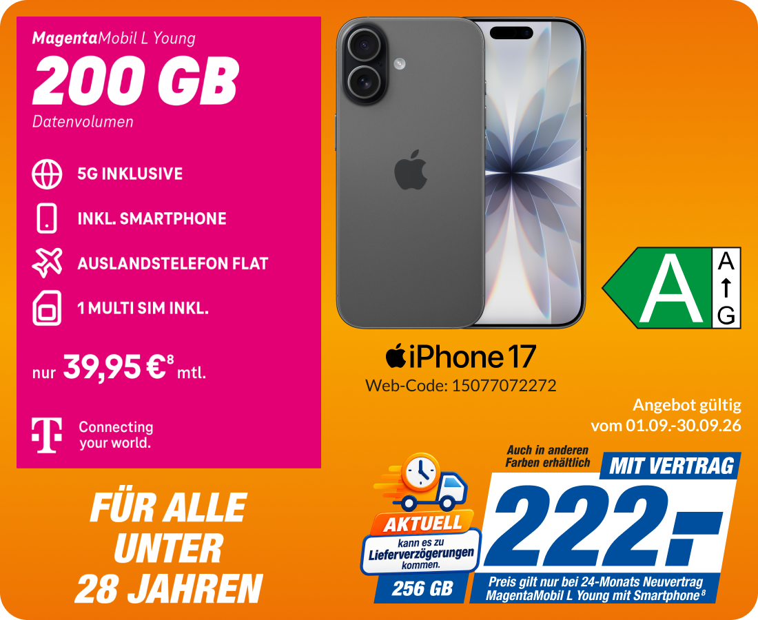 iPhone 17 mit Magenta Mobil L Young für 222€!