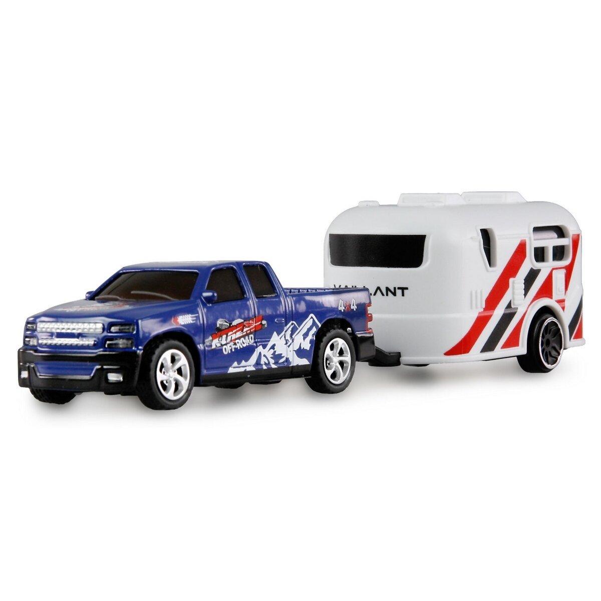 RC Pickup Die Cast mit Wohnwagen 1:64 RTR blau 6+ Ferngesteuertes Auto