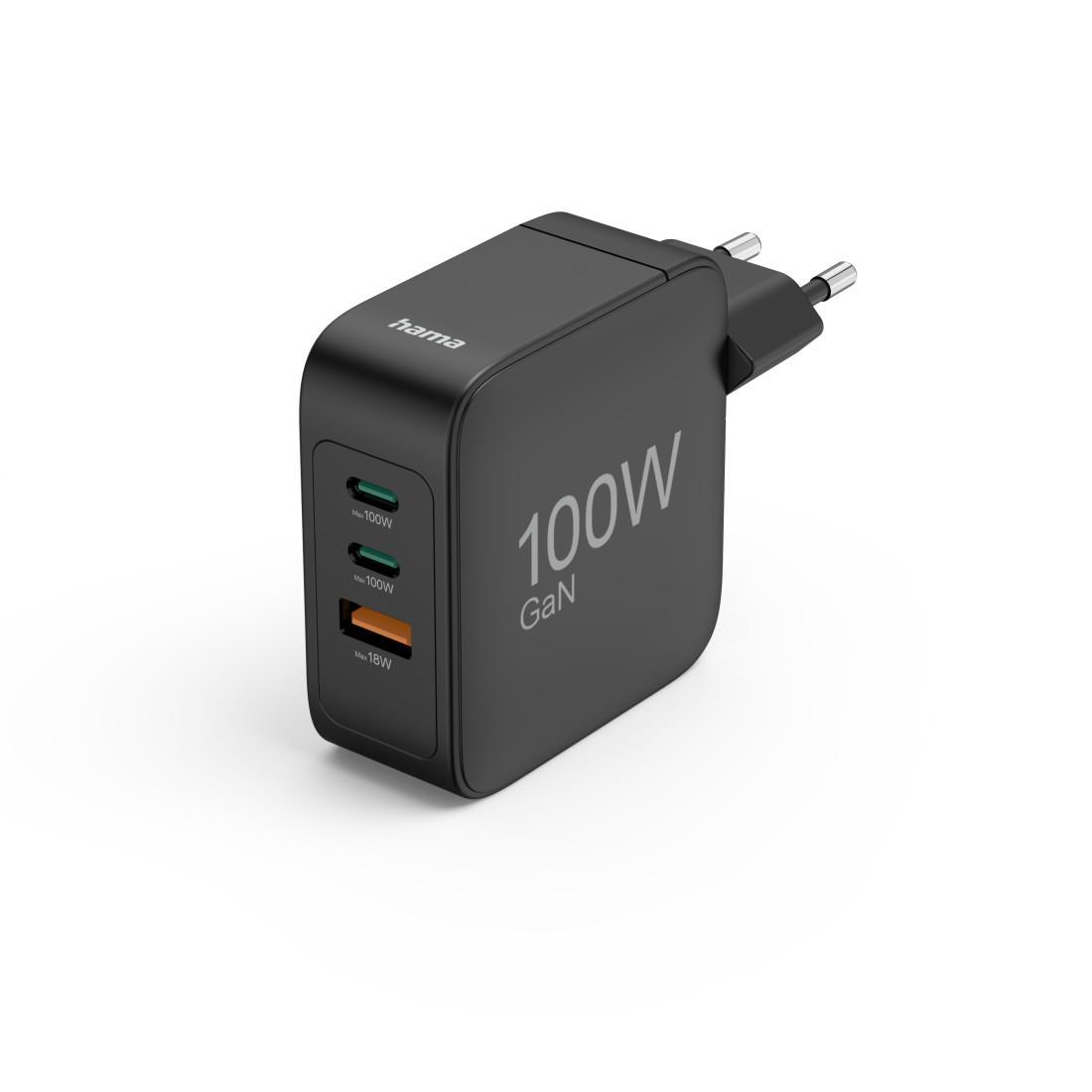 Schnellladegerät, GaN, 2x USB-C, 1x USB-A, PD, 100 W, Schwarz (00201900)