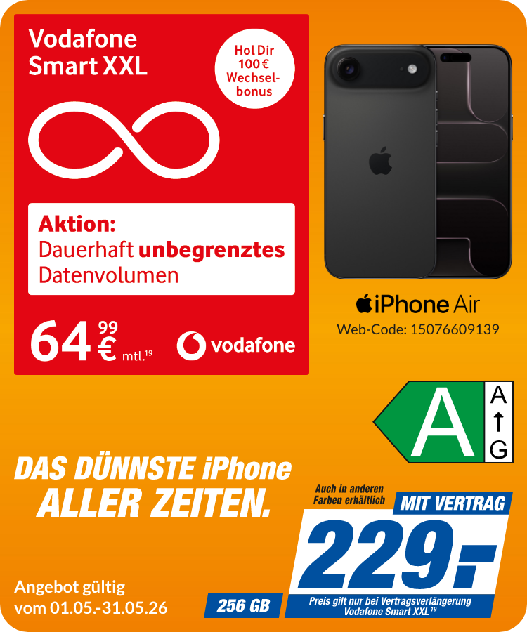 Apple iPhone 17 Air mit Smart XXL für 229€!