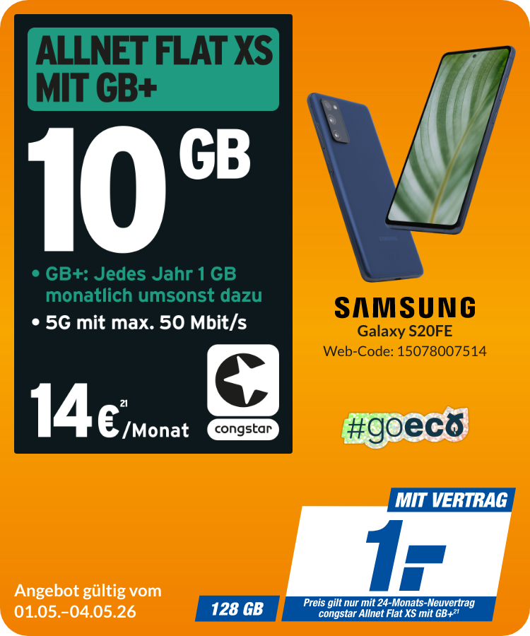 Samsung S20FE mit Allnet Flat XS für 1€!