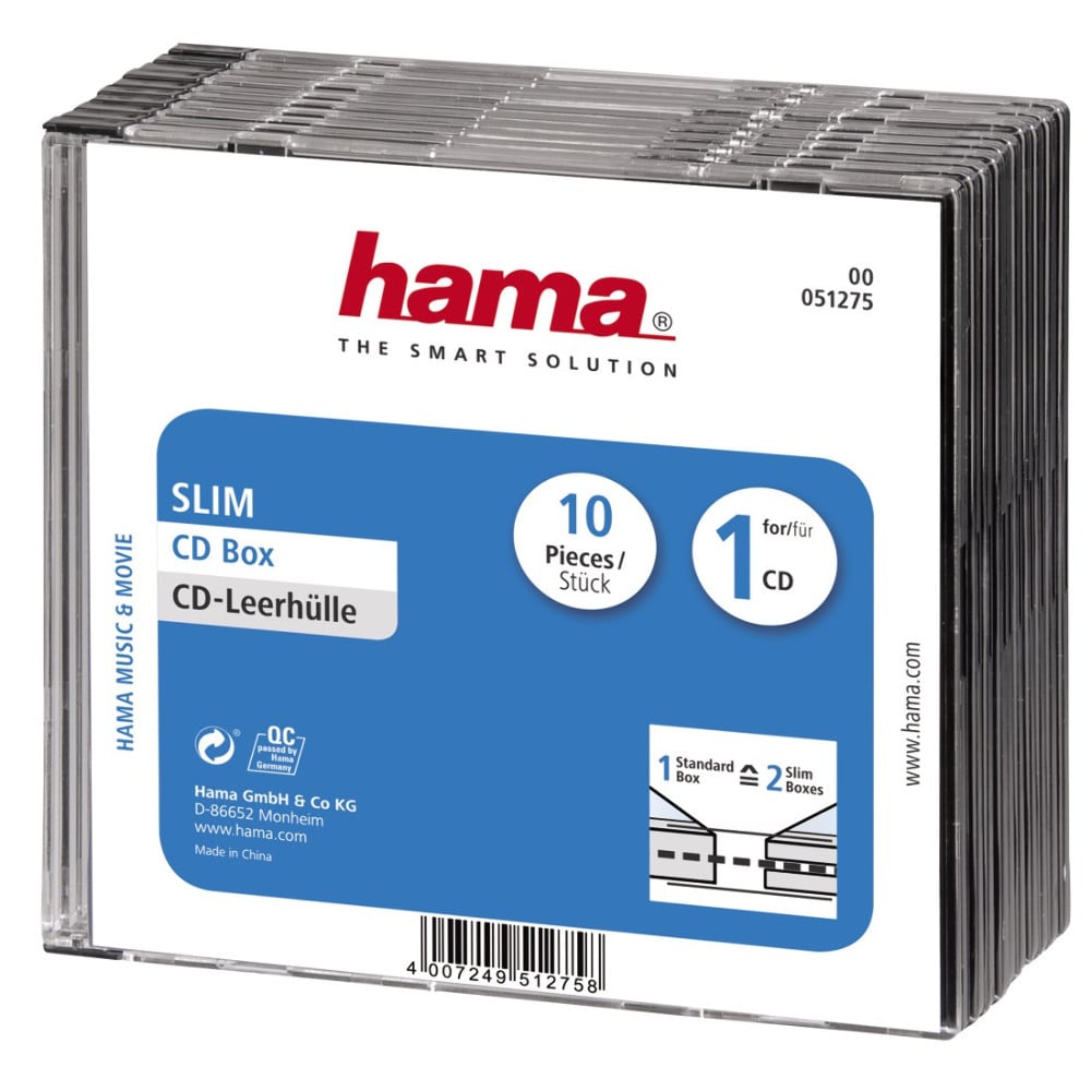 CD-Leerhülle Slim, 10er-Pack, Transparent/Schwarz (00051275)