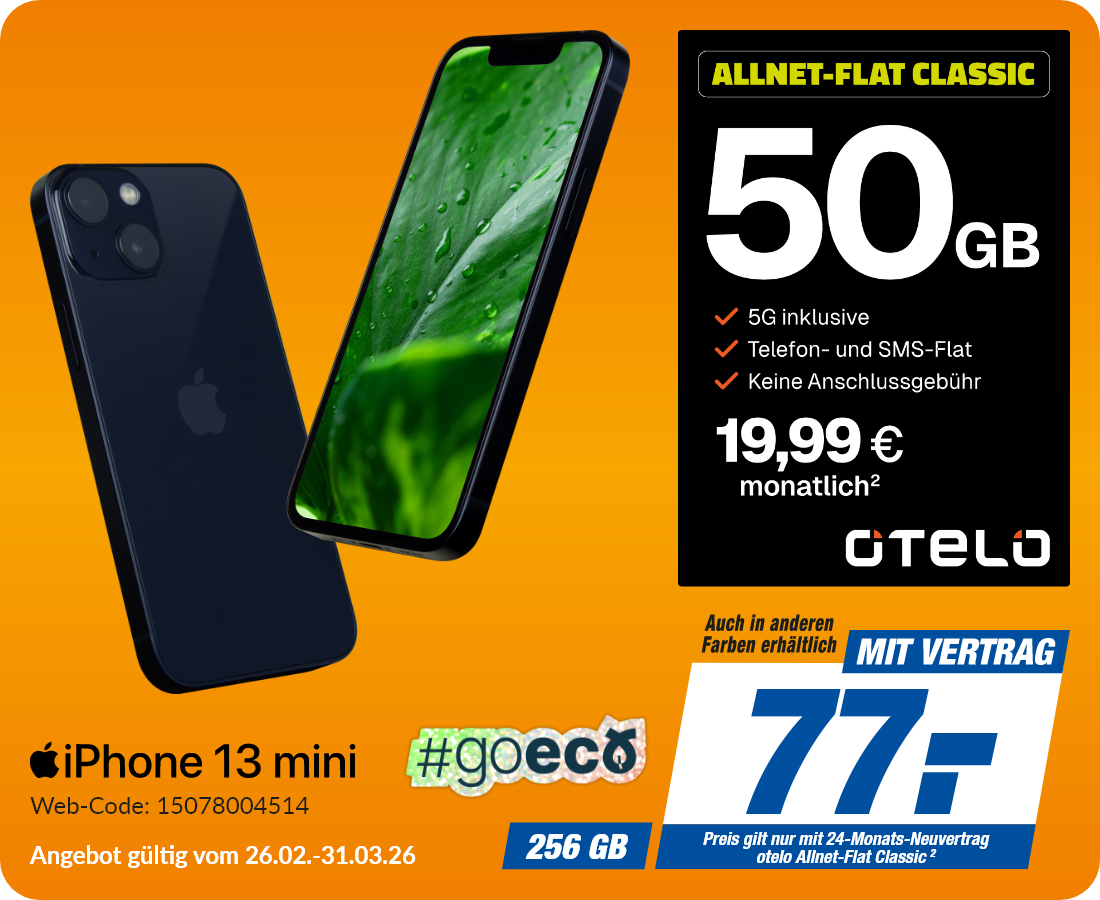 iPhone 13 mini mit Allnet Flat Classic für 77€!
