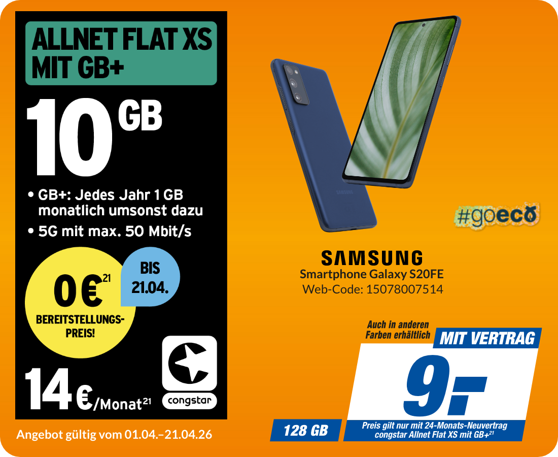 Samsung S20FE mit Allnet Flat XS für 9€!