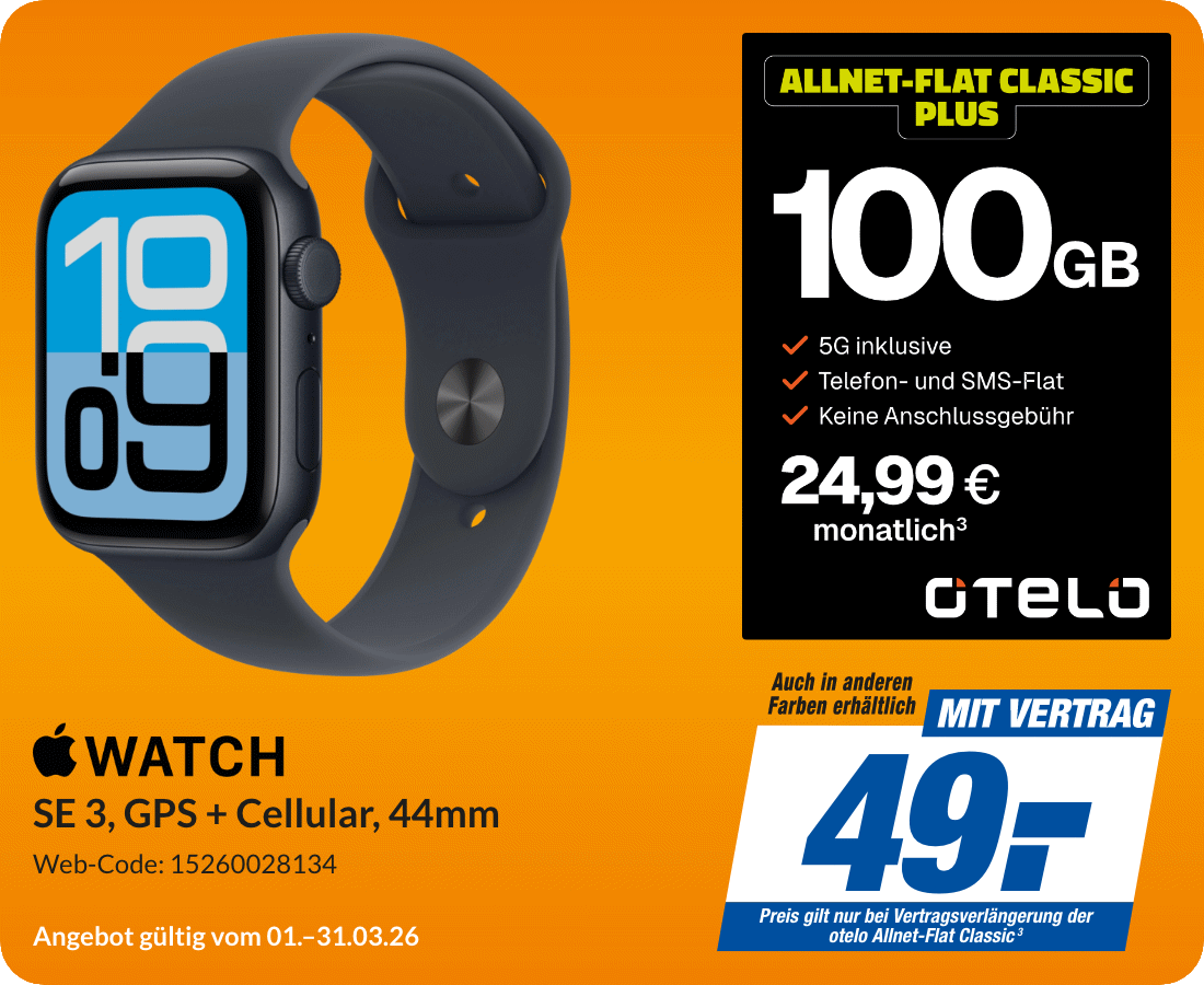 Apple Watch SE 3 mit Allnet Flat Classic Plus für 49€!