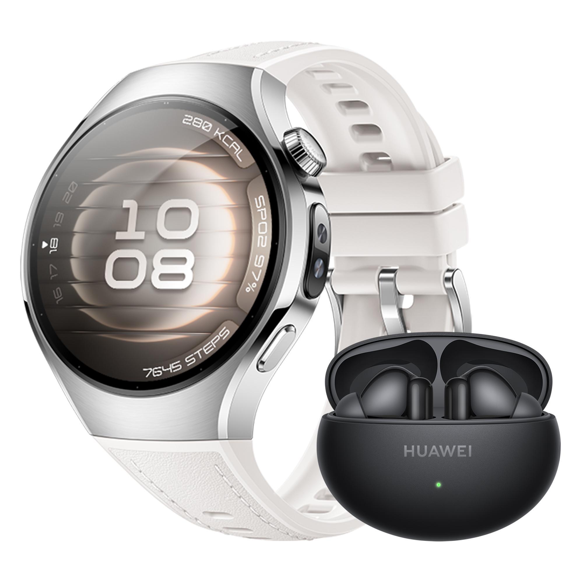 Watch 5, 42 mm, Edelstahlgehäuse mit weißem Kompositarmband + FreeBuds 6i