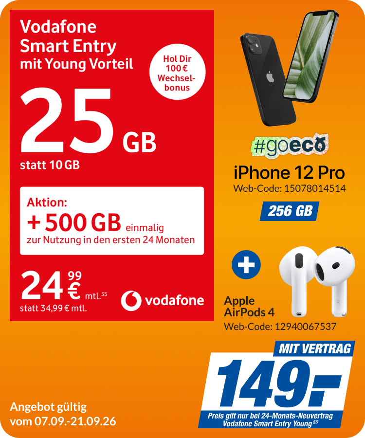 iPhone 12 Pro + Air Pods 4 mit Smart Entry Young für 149€!