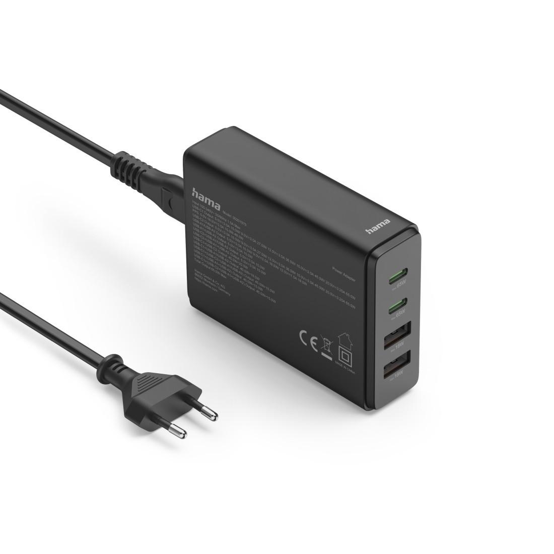Ladestation 4 Ports, GaN, Schnellladegerät, 2xUSB-C, 2xUSB-A, PD, 65 W, SW (00201979)