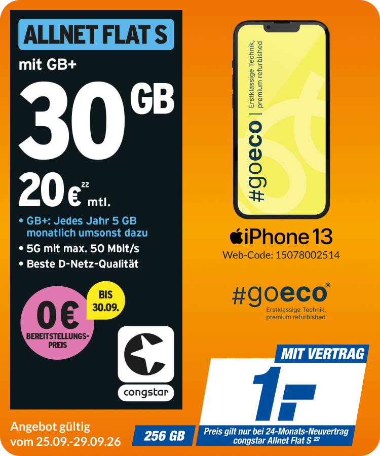 iPhone 13 mit Allnet Flat S für 1€!