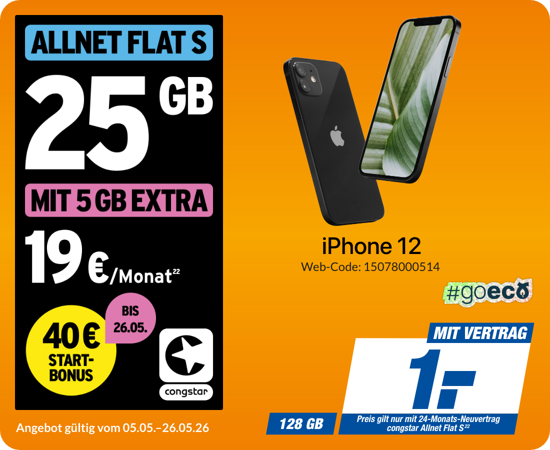 Apple iPhone 12 mit Allnet Flat S für 1€!