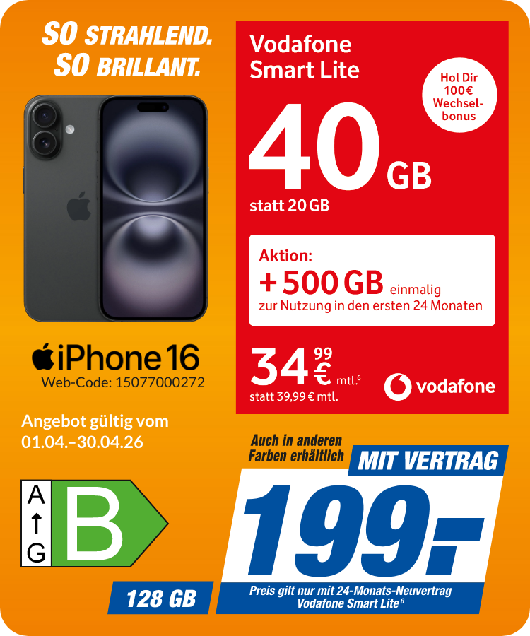 Apple iPhone 16 mit Smart Lite für 199€!